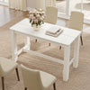 White 55-inch wooden dining table with rounded corners, seating 4-6, ideal for dining rooms or kitchens.