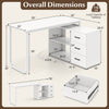 Dimensions of the 55-inch reversible L-shaped desk with 3 drawers and adjustable shelf for home office use.