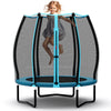 55-inch blue trampoline for kids with safety enclosure net, featuring strong bungee cords and a stable galvanized steel.