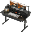 Electric standing desk with drawers, ergonomic monitor stand, and cable management for a tidy workspace.