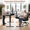 Electric standing desk with adjustable height, ergonomic design, and storage drawers for a tidy workspace.