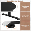 Close-up of the electric standing desk's adjustable foot pads and safe rounded corners for stability and protection.