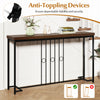 55" industrial console table with H-shaped base, brown tabletop, and anti-toppling devices for enhanced stability.