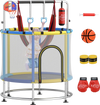 Kids trampoline with 55" jumping mat, safety net, and adjustable gym bar, perfect for ages 3-6 for active play.