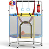 55" kids trampoline with safety net, adjustable gym bar, and basketball hoop, perfect for ages 3-6 for fun playtime.