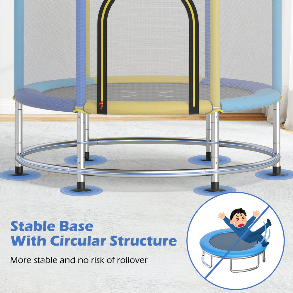 Stable circular base of a 55" kids trampoline, designed for safety and stability during energetic play sessions.