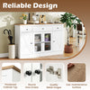 Large 55" white buffet sideboard with 3 drawers, 2 glass doors, and adjustable shelves for versatile kitchen storage.