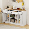 Large buffet sideboard in white with 3 drawers and 2 see-through doors, ideal for kitchen storage and display.
