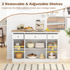 Large 55" white buffet sideboard with adjustable shelves, 3 drawers, and 2 see-through doors for versatile kitchen.