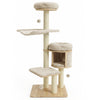 55" Solid Rubber Wood Cat Tree with Condo & Hammock and Scratching Posts for Adult Cats-Beige - Gallery View 1 of 2