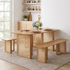 Natural 55" solid rubber wood dining table set for 4 with rounded edges and woven resin wicker details, ideal for everyday use.