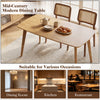 Natural 55" solid wood dining table with rounded edges, seats 4-6 people, perfect for dining rooms, kitchens, or restaurants.