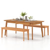 Teak wood outdoor bench with a solid construction, 880 lbs capacity, perfect for patio or garden seating.