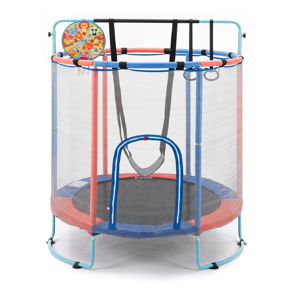 55" Trampoline for Kids with Adjustable Gymnastics Bar and Basketball Hoop for 3+-Navy - Gallery View 1 of 1