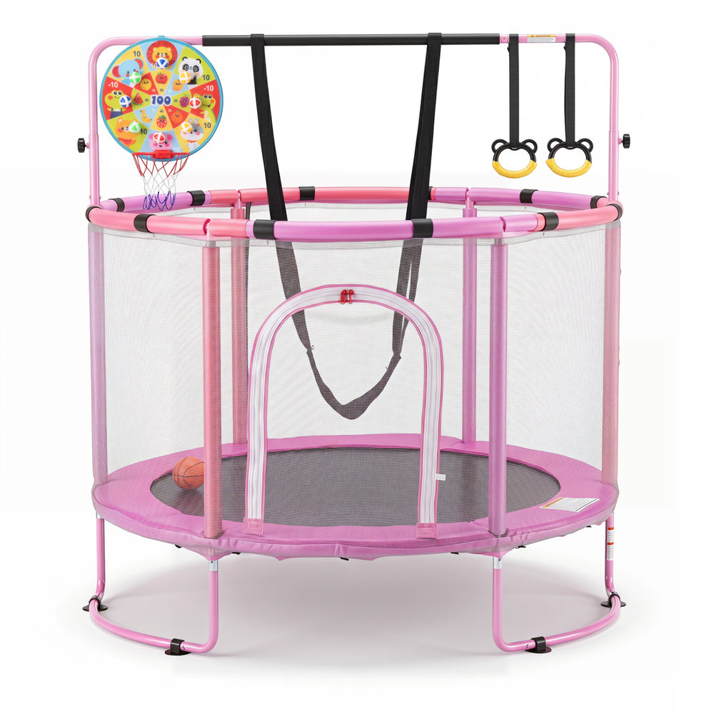 55" Trampoline for Kids with Adjustable Gymnastics Bar and Basketball Hoop for 3+-Purple - Gallery View 1 of 1