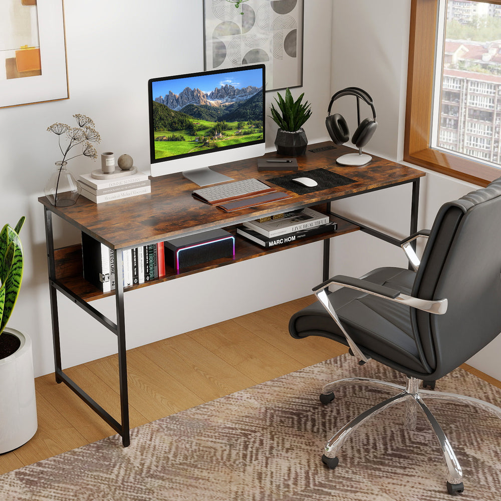 55 x 24 inch Computer Desk with Power Outlets and USB Ports-Rustic Brown - Gallery View 1 of 9
