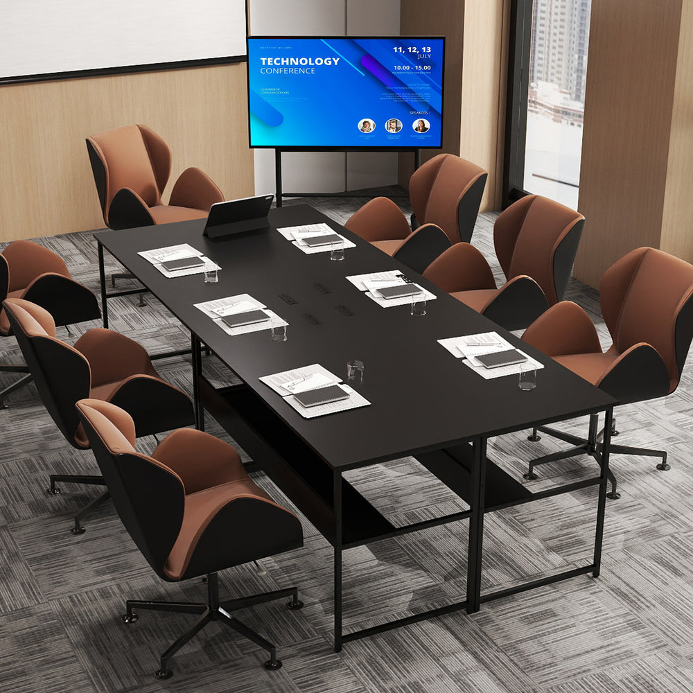 Black 55 x 24 inch computer desk with built-in power outlets, spacious surface, and under-desk storage for versatile.