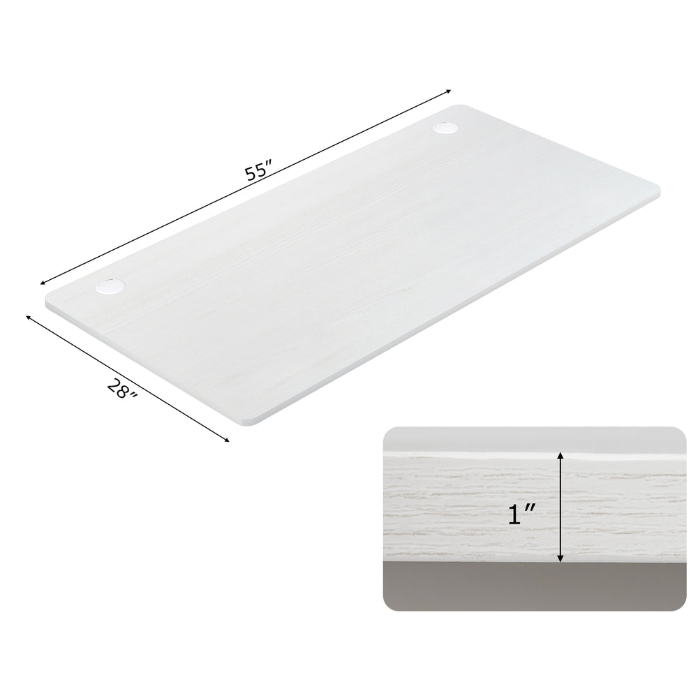 Universal 55" x 28" tabletop in natural finish with dual cable holes, ideal for creating custom workstations.