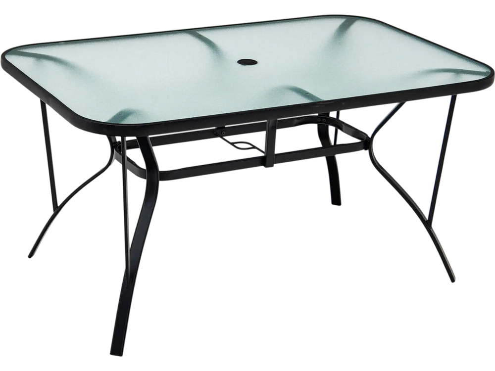 55 x 35 Inch Patio Dining Rectangle Tempered Glass Table with Umbrella Hole