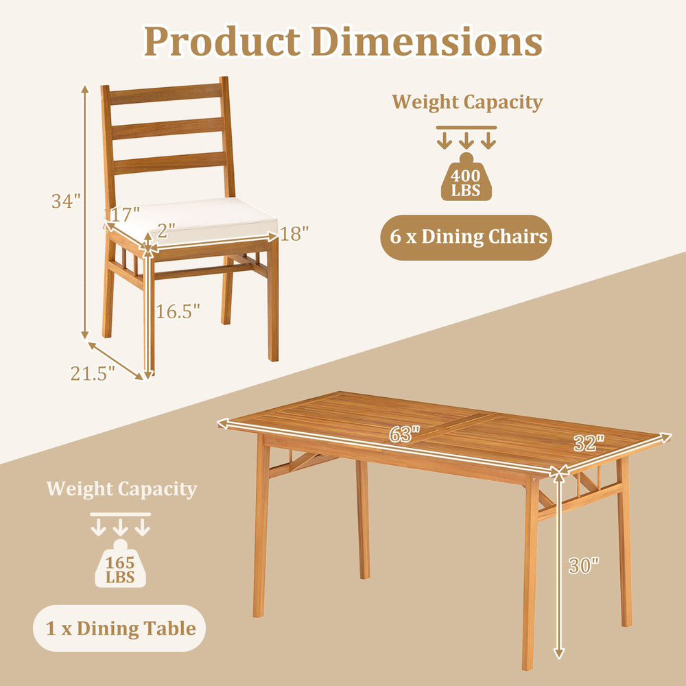 Outdoor wooden dining chair set of 4 with padded seat cushions, crafted from acacia wood for durability and comfort.