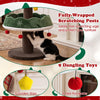 Multi-level cat tower featuring a festive green design, fully-wrapped scratching posts, and 9 dangling toys for active play.