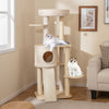 Cat tree with two sisal scratching posts, plush top perch, and cozy condo, perfect for multi-layer feline fun.