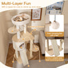 Multi-layer cat tree with 3 jumping platforms, sisal scratching posts, and a plush dangling ball for playful fun.