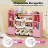Pink toy storage organizer with 8 removable bins and 6 cubbies, perfect for kids' rooms and playrooms.