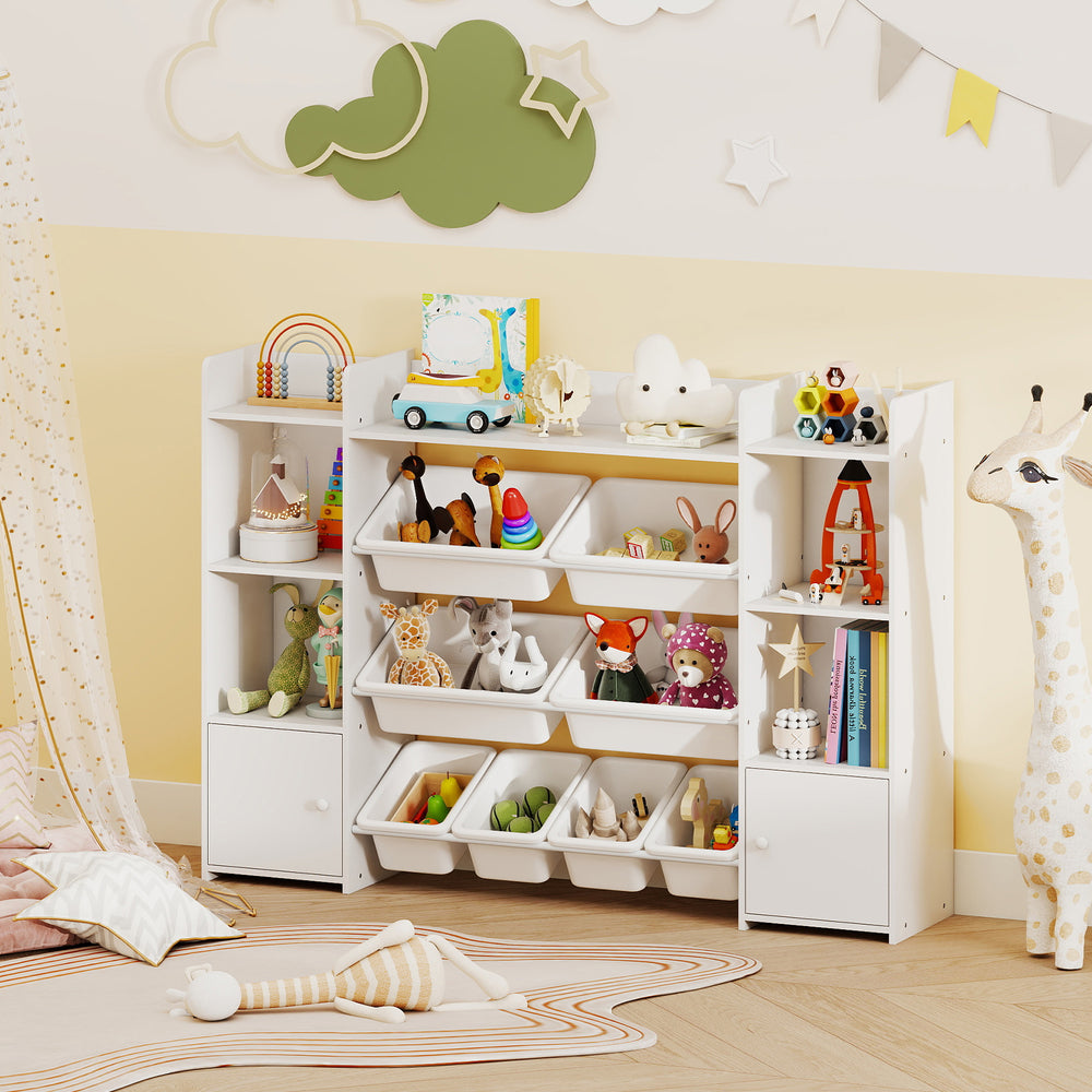 56 inch Large Toy Storage Organizer with 8 Removable Bins and Bookshelf-White - Gallery View 1 of 10
