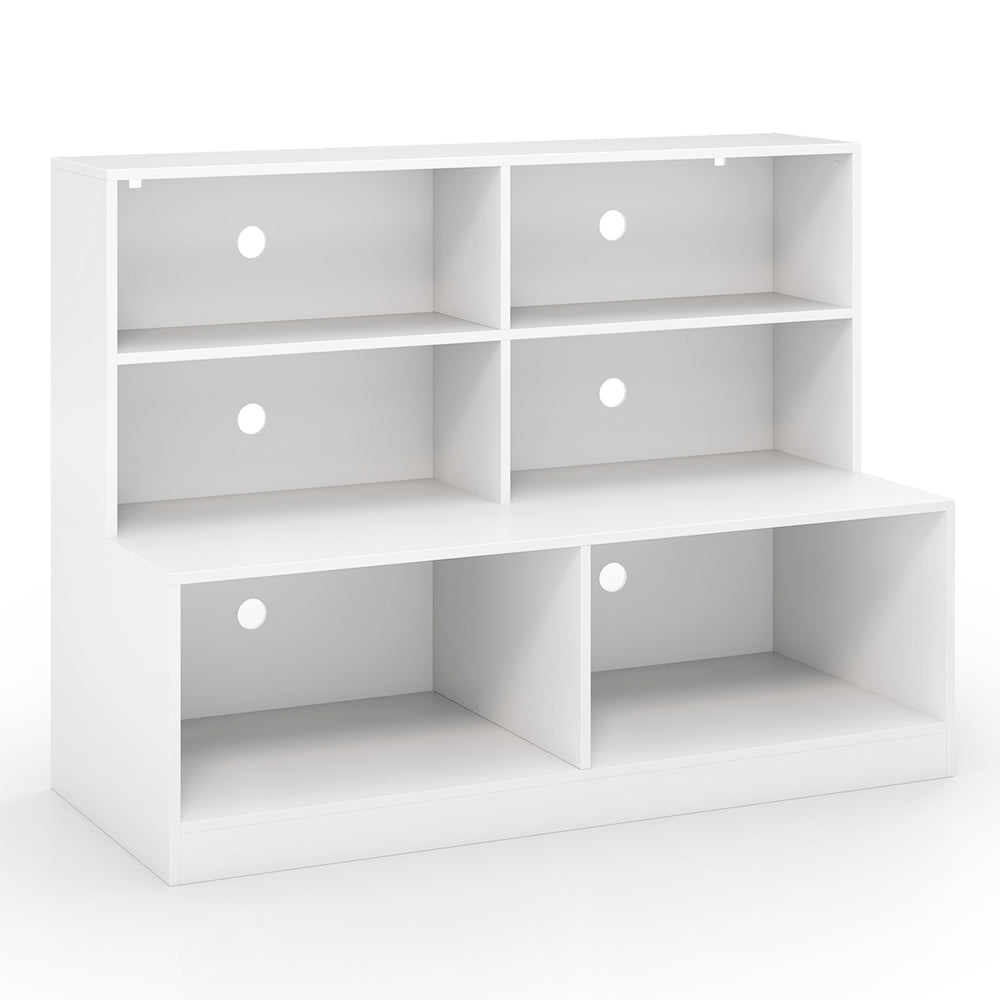 White entryway shoe cabinet featuring 4-cube storage and 2 compartments, ideal for organizing shoes and accessories.
