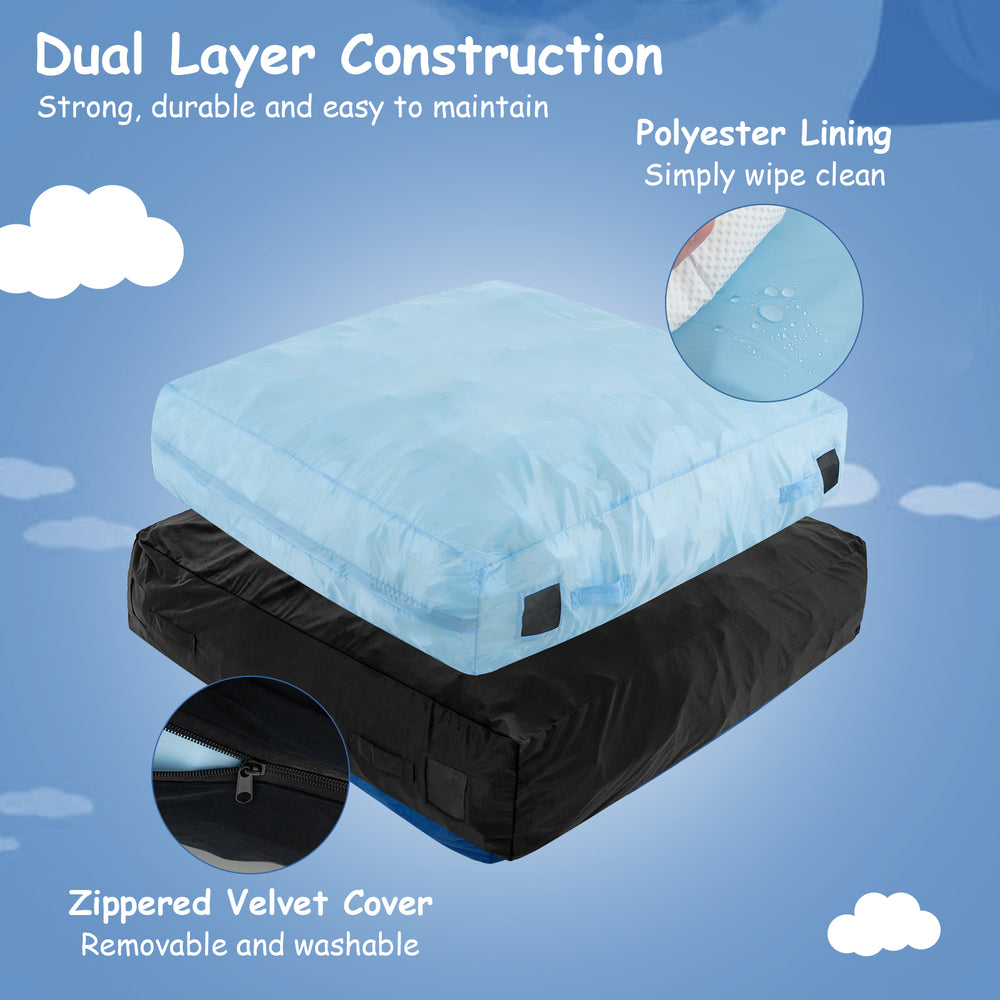 Black 57 x 57 inch crash pad sensory mat with zippered velvet cover, ideal for safe play and sensory stimulation.