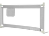 Vertical lifting baby bed rail guard in gray, featuring adjustable heights and a storage pocket for safety and.