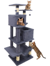 Gray 57-inch cat tree with comfy hammock and elevated perches, perfect for lounging and observing surroundings.