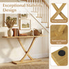 Solid wood console table with teak frame, 57" thick tabletop, and geometric design for living room or hallway use.