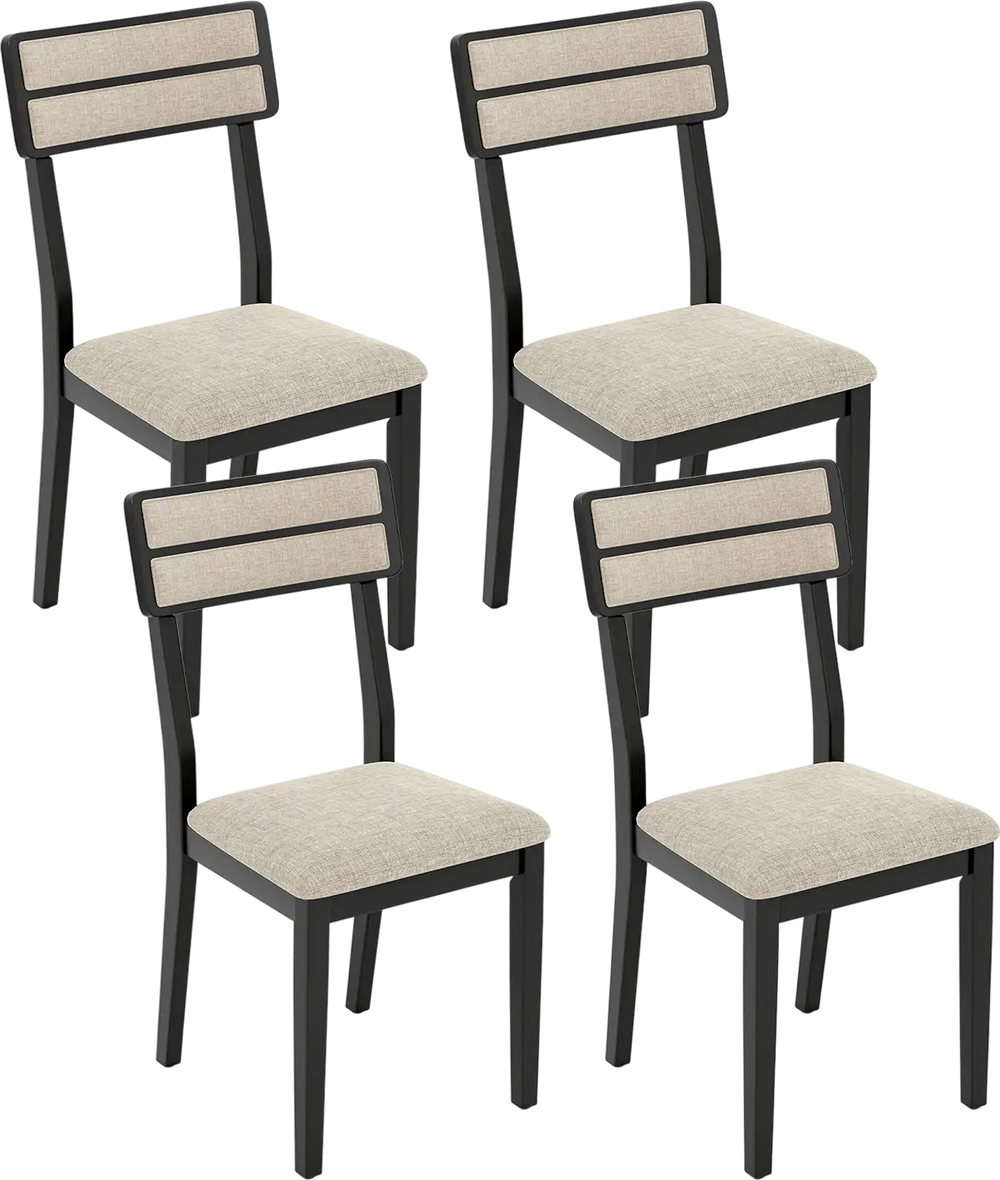 Set of 4 modern dining chairs with ergonomic tilt backrest and black rubber-wood legs, perfect for dining rooms.