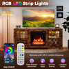 58" rustic brown fireplace TV stand with RGB LED strip lights, remote control, and 18" electric fireplace for cozy.