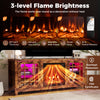 58" rustic brown fireplace TV stand with LED lights, adjustable shelves, and 50000 BTU electric fireplace for cozy.