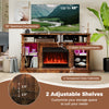 58-inch rustic brown fireplace TV stand with LED lights, adjustable shelves, and tempered glass cabinets for stylish.