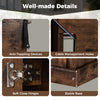 Detail shot of the 58-inch rustic brown fireplace TV stand showcasing anti-toppling devices and cable management holes.