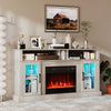 58 Inch Fireplace TV Stand with LED Lights with Storage Cabinets and Glass Doors-Gray - Gallery View 1 of 10