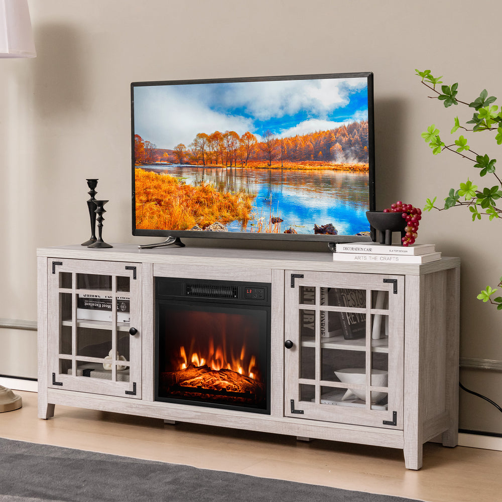 58 Inch Fireplace TV Stand with Adjustable Shelves for TVs up to 65 Inch-Natural - Gallery View 1 of 10