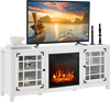 White 58-inch fireplace TV stand with adjustable shelves, remote control, and a stylish dancing flame for TVs up to 65.