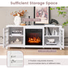58-inch white fireplace TV stand with adjustable shelves, spacious tabletop, and two cabinets for ample storage.