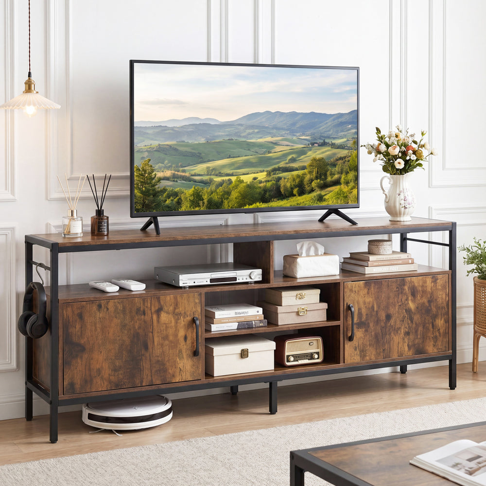 58 Inch Industrial TV Stand with Cabinets and Adjustable Shelf for TVs up to 65 Inch-Rustic Brwon - Gallery View 1 of 11