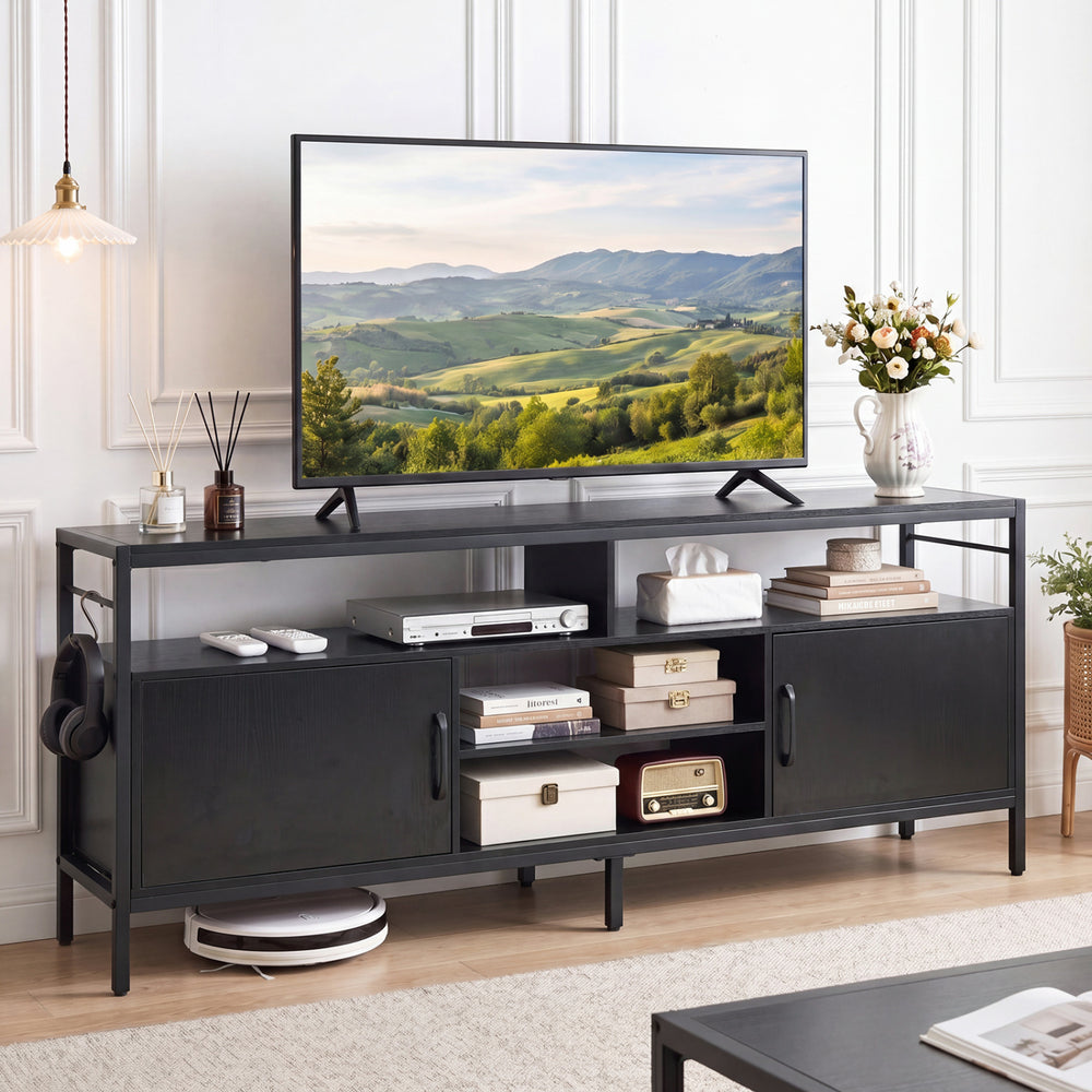 58 Inch Industrial TV Stand with Cabinets and Adjustable Shelf for TVs up to 65 Inch-Black - Gallery View 1 of 11