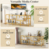 58-inch gold TV console table with tempered glass shelves, ideal for living room or bedroom storage and display.