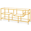58-inch TV console table in gold with tempered glass shelves, perfect for living room media storage and display.
