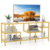 58-inch gold TV console table with tempered glass shelves, perfect for living room storage and displaying media.