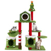 Multi-level 58-inch tall cat tree with condos, festive design, and cozy spots for climbing and relaxing.