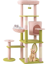 Multi-level 58-inch pink cat tree with cozy condo, hammock, and flower-shaped platforms for playful lounging.